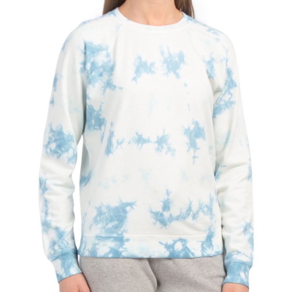 Lucky Brand White Blue Sky Striped Tie Dye Sweatshirt EUC Sz L